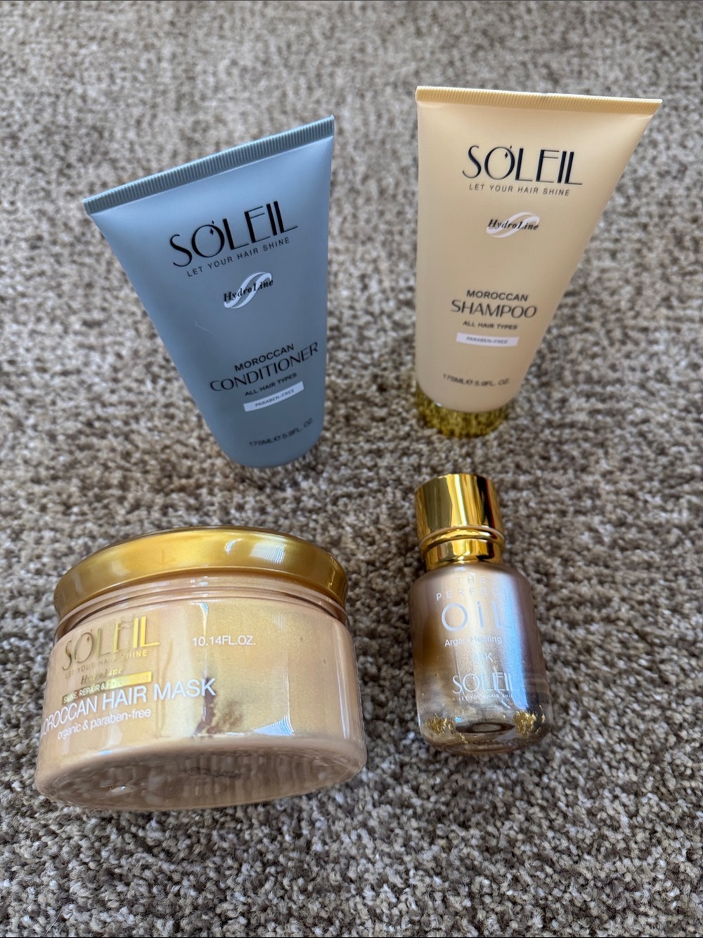 Soleil Moroccan Hair Care 4-Pc Set Shampoo Conditioner Mask Argan Oil